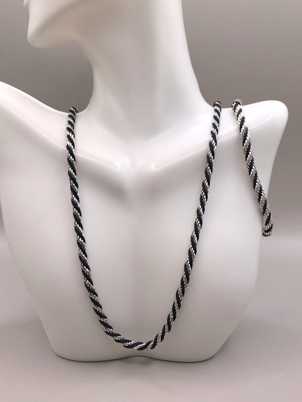 Trifari Black and Silver Twisted Rope Necklace & Bracelet